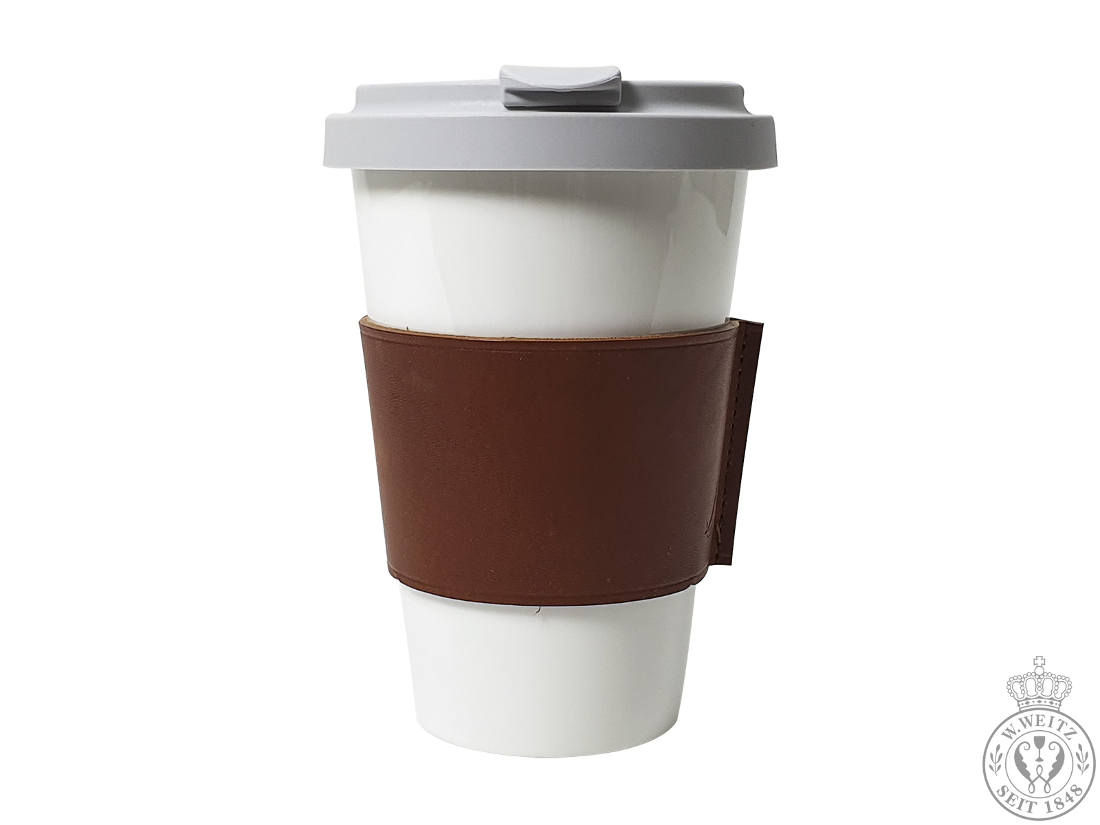 Dibbern Bone China weiß Coffee-To-Go Becher mit brauner Lederbanderole